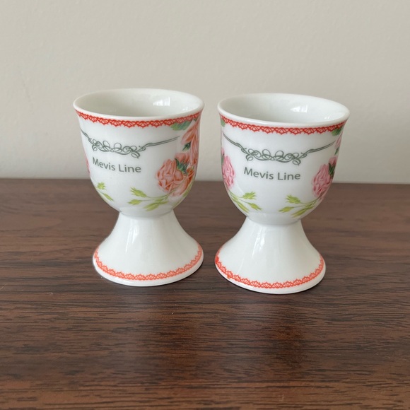 MEVIS LINE Floral Rose Soft Boiled Egg Cups Porcelain Set Of 2 cottage Shabby - Picture 12 of 13